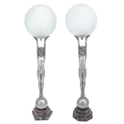 Lot 180 - Pair of Art Deco Figural Lamps 1930s Pewter,...
