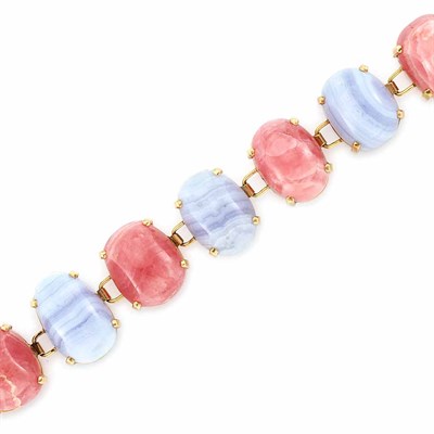 Lot 376 - Gold, Rhodochrosite and Blue Lace Agate Bracelet