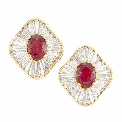 Lot 807 - Pair of Gold, Ruby and Diamond Earrings