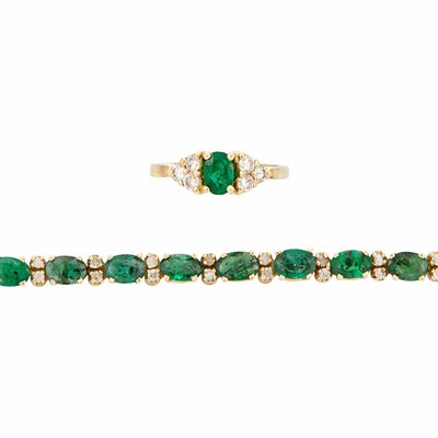 Lot 804 - Gold, Emerald and Diamond Bracelet and Ring