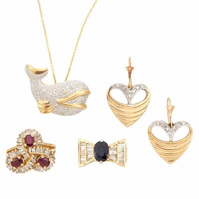 Lot 939 - Group of Gold, Gem-Set and Diamond Jewelry