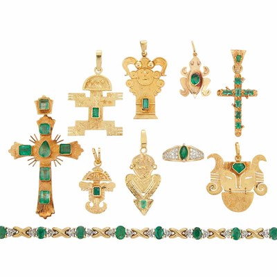 Lot 530 - Group of Gold, Emerald and Diamond Jewelry