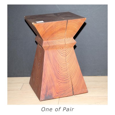 Lot 367 - Pair of Teak Stools Holly Hunt Height 17 1/2...