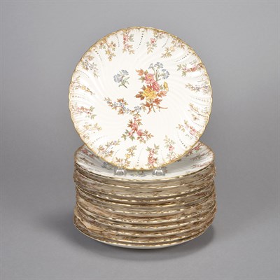 Lot 545 - Set of Twelve French Floral Decorated Luncheon...