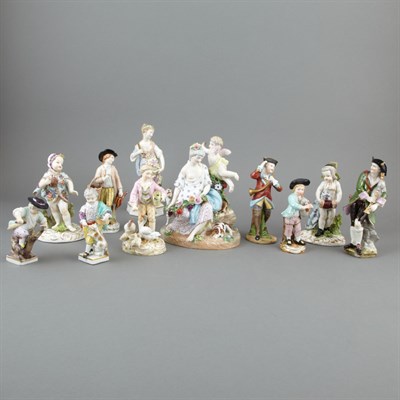 Lot 521 - Group of Ten Continental Porcelain Figures In...