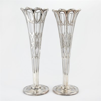 Lot 235 - Pair of American Silver Overlaid Glass Vases...