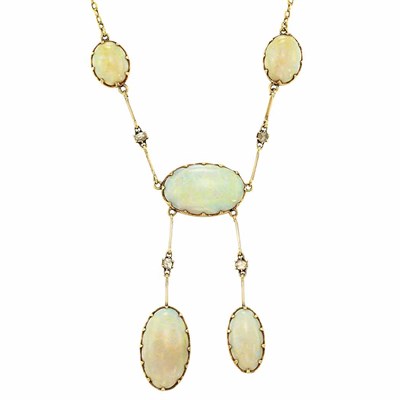 Lot 81 - Antique Gold, Opal and Diamond Necklace