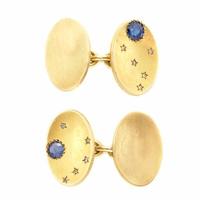 Lot 426 - Pair of Antique Gold, Sapphire and Diamond Cufflinks, Tiffany & Co.
