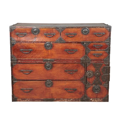 Lot 333 - Asian Metal Bound Hardwood Chest on Chest...