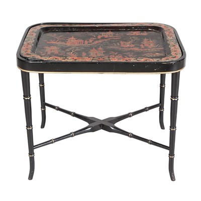Lot 339 - Regency Style Tole Tray Table on Painted Wood...