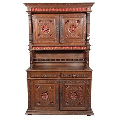 Lot 216 - Revival Style Carved Oak Cupboard Height 7...