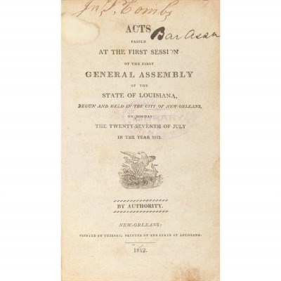Lot 220 - [LOUISIANA] Acts passed at the First...