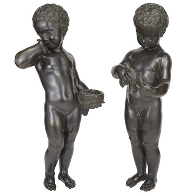 Lot 117 - Pair of Unsigned Bronze Figures of a Boy and...