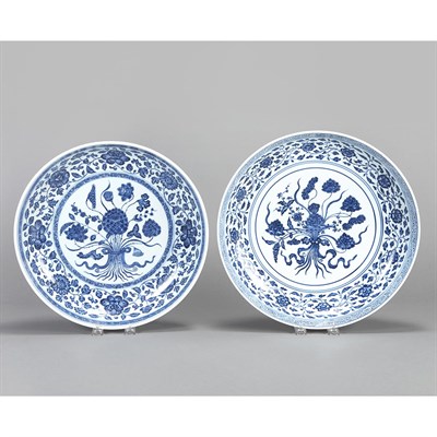 Lot 652 - Two Chinese Blue and White Porcelain Chargers...