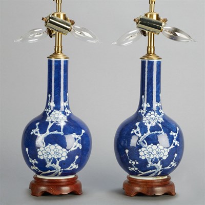 Lot 335 - Pair of Chinese Blue and White Porcelain Lamps...