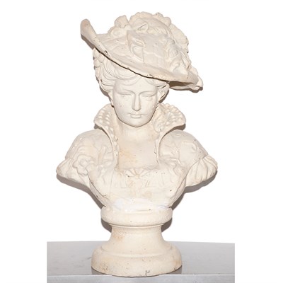 Lot 643 - Painted Composition Bust of a Maiden with a...