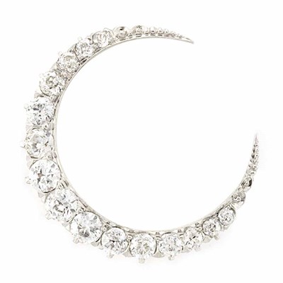 Lot 98 - Antique Platinum, Gold and Diamond Crescent Pin
