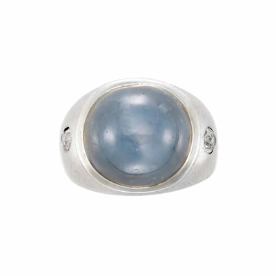 Lot 167 - Gentleman's White Gold, Star Sapphire and Diamond Ring