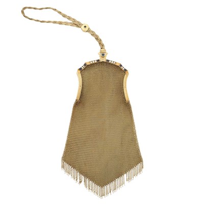 Lot 90 - Gold, Diamond, Sapphire and Seed Pearl Mesh Purse