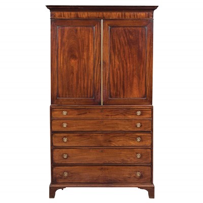 Lot 282 - George III Line Inlaid Mahogany Clothes Press...