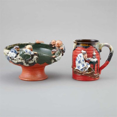 Lot 299 - Two Japanese Banko Ware Sumida Gawa Glazed...