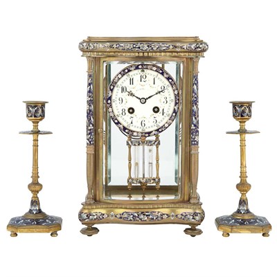 Lot 373 - French Champleve Enameled and Gilt-Bronze...