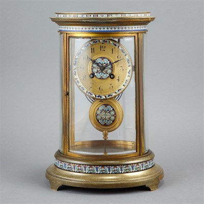 Lot 374 - French Champleve Enameled Bronze Mantel Clock...
