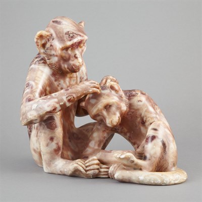 Lot 319 - Hardstone Group of Two Monkeys Each in a...