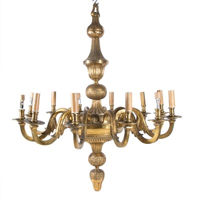 Lot 342 - Louis XVI Style Brass Twelve-Light Chandelier...