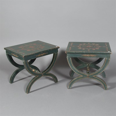 Lot 183 - Pair of Neoclassical Style Painted Wood Stools...