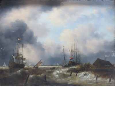 Lot 3 - Dutch School 19th Century Storm over a River...