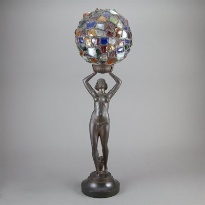 Lot 391 - German Art Deco Patinated-Spelter Figural Lamp...