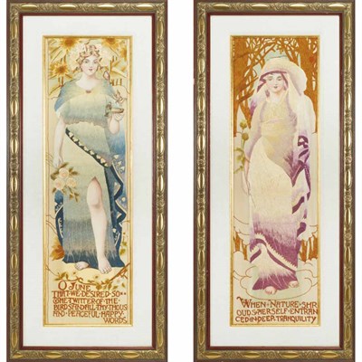 Lot 366 - Pair of Art Nouveau Painted and Embroidered...