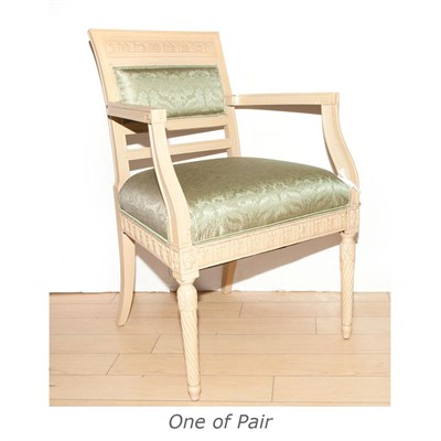 Lot 632 - Pair of Directoire Style Painted Wood Armchairs