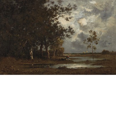 Lot 50 - Leon Richet French, 1847-1907 Fishing in a...