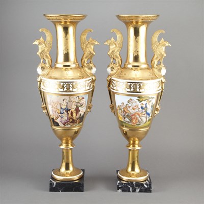 Lot 104 - Pair of Empire Style Gilt Decorated Porcelain...