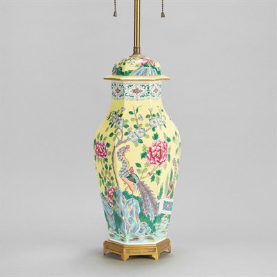 Lot 522 - Chinese Yellow Ground Porcelain Lamp Height 16...