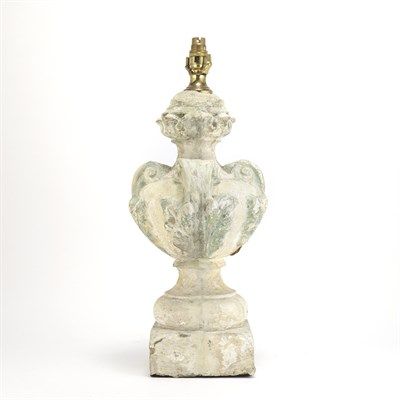 Lot 493 - Assembled Pair of Cast Stone Urns Each mounted...