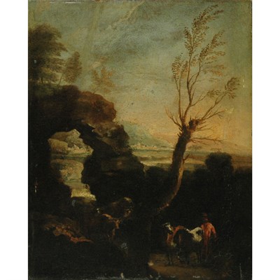 Lot 17 - Circle of Salvator Rosa Drover in a Rocky...