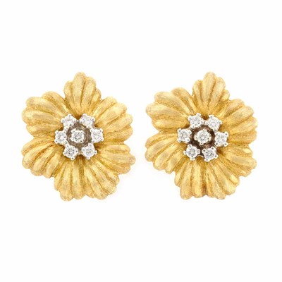 Lot 68 - Pair of Gold and Diamond Flower Earrings, Buccellati