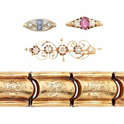 Lot 846 - Group of Antique Gold, Diamond and Gem-Set Jewelry
