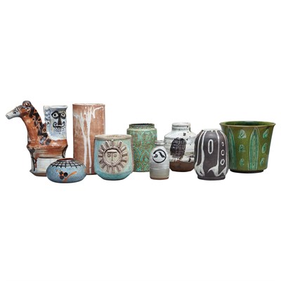 Lot 345 - Group of Nine Danish Studio Pottery Vases...