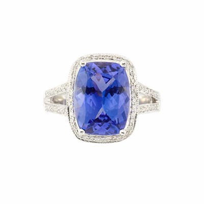 Lot 436 - White Gold, Tanzanite and Diamond Ring