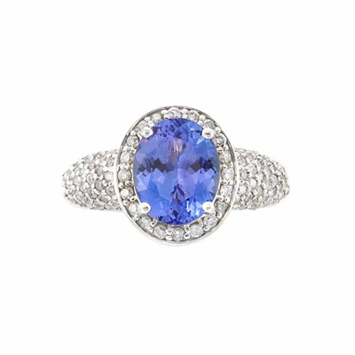 Lot 873 - White Gold, Tanzanite and Diamond Ring