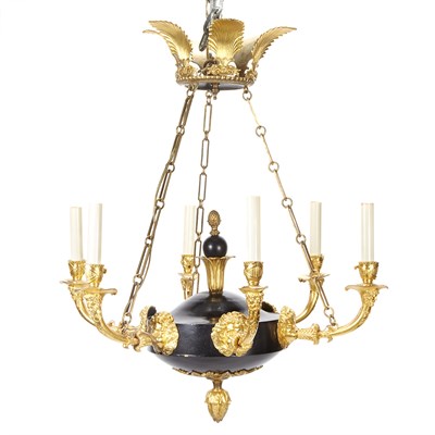 Lot 337 - Empire Style Gilt and Black Enamel Painted Six-...
