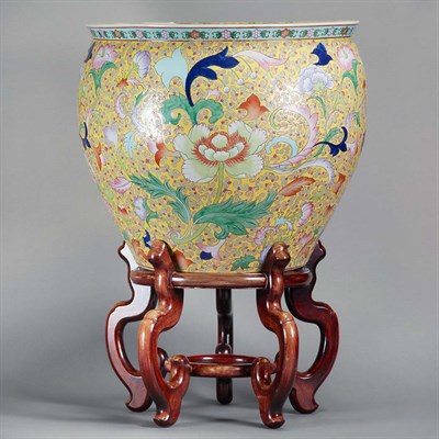 Lot 456 - Chinese Yellow Ground Porcelain Fish Bowl on...