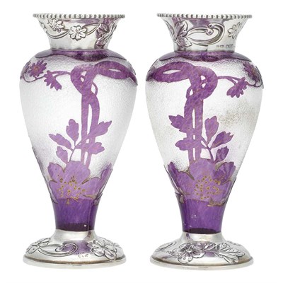 Lot 398 - Pair of Daum Art Nouveau Acid Etched Cameo...
