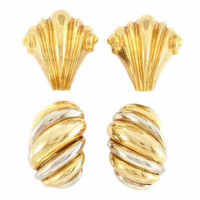 Lot 186 - Pair of Two-Color Gold Earclips, Tiffany & Co., and Pair of Gold Earclips