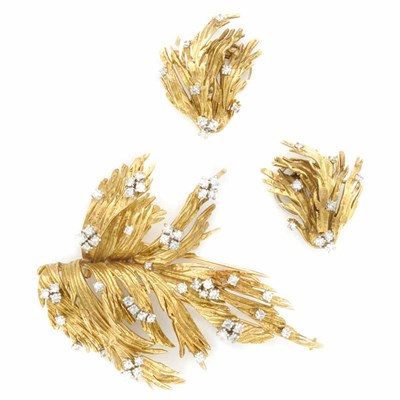 Lot 65 - Gold, Platinum and Diamond Clip-Brooch and Pair of Earclips, Chaumet, France