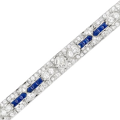 Lot 398 - Platinum, Diamond and Sapphire Bracelet